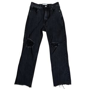 A&F Ultra High Rise Black Distressed Ankle Straight Jeans 26 Short